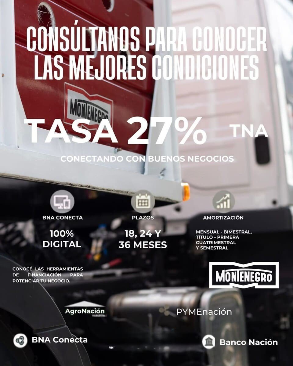 BNA Conecta – Tasa 27% TNA remolques Montenegro, promoción del 3 al 30 de junio